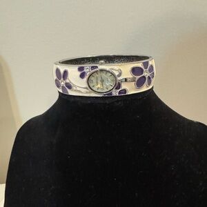 Floral Purple and Silver Women's Watch